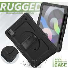 Shockproof Colorful Silicone + PC Protective Case with Holder & Shoulder Strap & Hand Strap & Pen Slot For iPad Air 2022 / 2020 10.9 (Black)