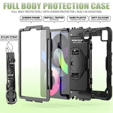 Shockproof Colorful Silicone + PC Protective Case with Holder & Shoulder Strap & Hand Strap & Pen Slot For iPad Air 2022 / 2020 10.9 (Black)