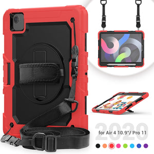 Shockproof Colorful Silicone + PC Protective Case with Holder & Shoulder Strap & Hand Strap & Pen Slot For iPad Air 2022 / 2020 10.9 (Red)
