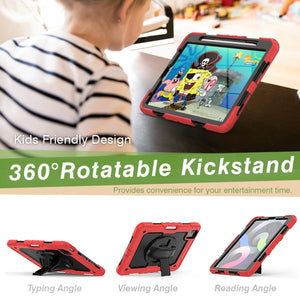 Shockproof Colorful Silicone + PC Protective Case with Holder & Shoulder Strap & Hand Strap & Pen Slot For iPad Air 2022 / 2020 10.9 (Red)
