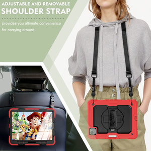 Shockproof Colorful Silicone + PC Protective Case with Holder & Shoulder Strap & Hand Strap & Pen Slot For iPad Air 2022 / 2020 10.9 (Red)