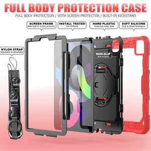Shockproof Colorful Silicone + PC Protective Case with Holder & Shoulder Strap & Hand Strap & Pen Slot For iPad Air 2022 / 2020 10.9 (Red)