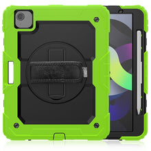 Shockproof Colorful Silicone + PC Protective Case with Holder & Shoulder Strap & Hand Strap & Pen Slot For iPad Air 2022 / 2020 10.9 (Yellow Green)