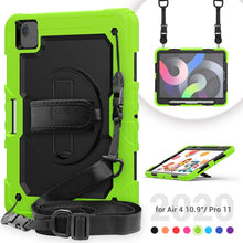 Shockproof Colorful Silicone + PC Protective Case with Holder & Shoulder Strap & Hand Strap & Pen Slot For iPad Air 2022 / 2020 10.9 (Yellow Green)