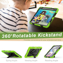 Shockproof Colorful Silicone + PC Protective Case with Holder & Shoulder Strap & Hand Strap & Pen Slot For iPad Air 2022 / 2020 10.9 (Yellow Green)