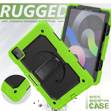 Shockproof Colorful Silicone + PC Protective Case with Holder & Shoulder Strap & Hand Strap & Pen Slot For iPad Air 2022 / 2020 10.9 (Yellow Green)