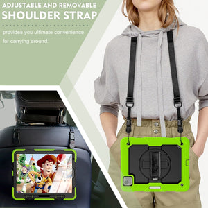 Shockproof Colorful Silicone + PC Protective Case with Holder & Shoulder Strap & Hand Strap & Pen Slot For iPad Air 2022 / 2020 10.9 (Yellow Green)