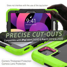 Shockproof Colorful Silicone + PC Protective Case with Holder & Shoulder Strap & Hand Strap & Pen Slot For iPad Air 2022 / 2020 10.9 (Yellow Green)