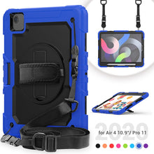 Shockproof Colorful Silicone + PC Protective Case with Holder & Shoulder Strap & Hand Strap & Pen Slot For iPad Air 2022 / 2020 10.9 (Blue)