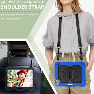 Shockproof Colorful Silicone + PC Protective Case with Holder & Shoulder Strap & Hand Strap & Pen Slot For iPad Air 2022 / 2020 10.9 (Blue)