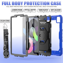 Shockproof Colorful Silicone + PC Protective Case with Holder & Shoulder Strap & Hand Strap & Pen Slot For iPad Air 2022 / 2020 10.9 (Blue)