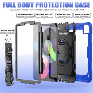 Shockproof Colorful Silicone + PC Protective Case with Holder & Shoulder Strap & Hand Strap & Pen Slot For iPad Air 2022 / 2020 10.9 (Blue)