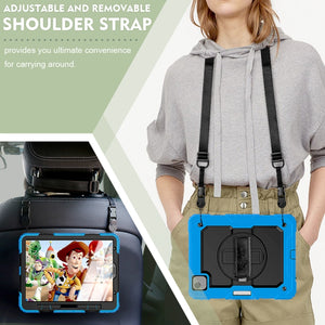 Shockproof Colorful Silicone + PC Protective Case with Holder & Shoulder Strap & Hand Strap & Pen Slot For iPad Air 2022 / 2020 10.9 (Light Blue)