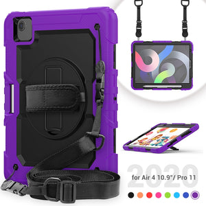 Shockproof Colorful Silicone + PC Protective Case with Holder & Shoulder Strap & Hand Strap & Pen Slot For iPad Air 2022 / 2020 10.9 (Purple)