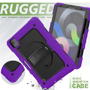 Shockproof Colorful Silicone + PC Protective Case with Holder & Shoulder Strap & Hand Strap & Pen Slot For iPad Air 2022 / 2020 10.9 (Purple)