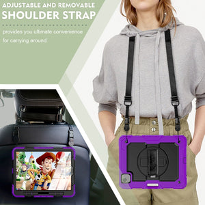 Shockproof Colorful Silicone + PC Protective Case with Holder & Shoulder Strap & Hand Strap & Pen Slot For iPad Air 2022 / 2020 10.9 (Purple)