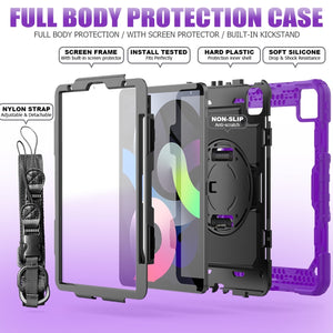 Shockproof Colorful Silicone + PC Protective Case with Holder & Shoulder Strap & Hand Strap & Pen Slot For iPad Air 2022 / 2020 10.9 (Purple)