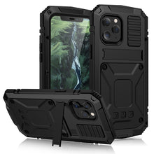 For iPhone 12 Pro Max R-JUST Shockproof Waterproof Dust-proof Metal + Silicone Protective Case with Holder(Black)