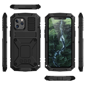 For iPhone 12 Pro Max R-JUST Shockproof Waterproof Dust-proof Metal + Silicone Protective Case with Holder(Black)