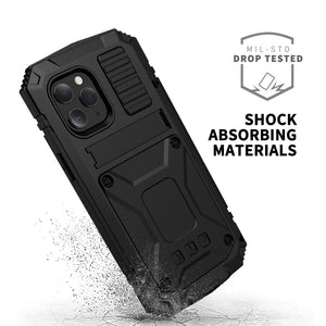 For iPhone 12 Pro Max R-JUST Shockproof Waterproof Dust-proof Metal + Silicone Protective Case with Holder(Black)