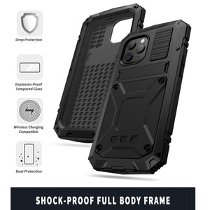 For iPhone 12 Pro Max R-JUST Shockproof Waterproof Dust-proof Metal + Silicone Protective Case with Holder(Black)