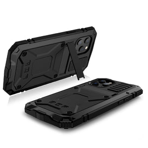 For iPhone 12 Pro Max R-JUST Shockproof Waterproof Dust-proof Metal + Silicone Protective Case with Holder(Black)