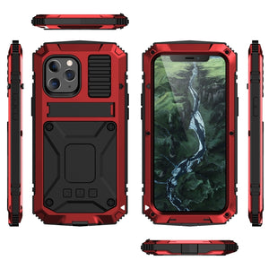 For iPhone 12 Pro Max R-JUST Shockproof Waterproof Dust-proof Metal + Silicone Protective Case with Holder(Red)