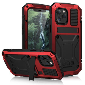 For iPhone 12 Pro Max R-JUST Shockproof Waterproof Dust-proof Metal + Silicone Protective Case with Holder(Red)