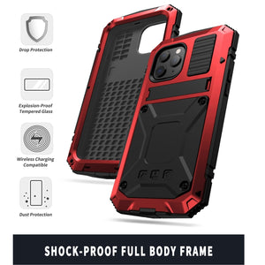 For iPhone 12 Pro Max R-JUST Shockproof Waterproof Dust-proof Metal + Silicone Protective Case with Holder(Red)