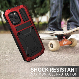 For iPhone 12 Pro Max R-JUST Shockproof Waterproof Dust-proof Metal + Silicone Protective Case with Holder(Red)