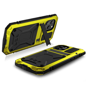 For iPhone 12 Pro Max R-JUST Shockproof Waterproof Dust-proof Metal + Silicone Protective Case with Holder(Yellow)