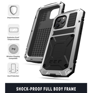 For iPhone 12 Pro Max R-JUST Shockproof Waterproof Dust-proof Metal + Silicone Protective Case with Holder(Silver)