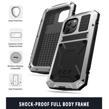 For iPhone 12 / 12 Pro R-JUST Shockproof Waterproof Dust-proof Metal + Silicone Protective Case with Holder(Silver)