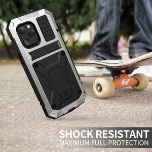 For iPhone 12 / 12 Pro R-JUST Shockproof Waterproof Dust-proof Metal + Silicone Protective Case with Holder(Silver)