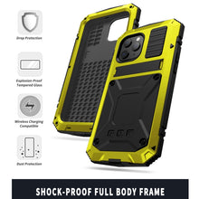 For iPhone 12 mini R-JUST Shockproof Waterproof Dust-proof Metal + Silicone Protective Case with Holder (Yellow)