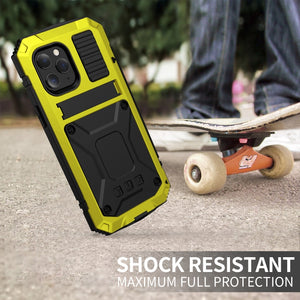 For iPhone 12 mini R-JUST Shockproof Waterproof Dust-proof Metal + Silicone Protective Case with Holder (Yellow)