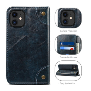 For iPhone 12 mini Baroque Simple Horizontal Flip Leather Case with Holder & Card Slots & Wallet (Blue)