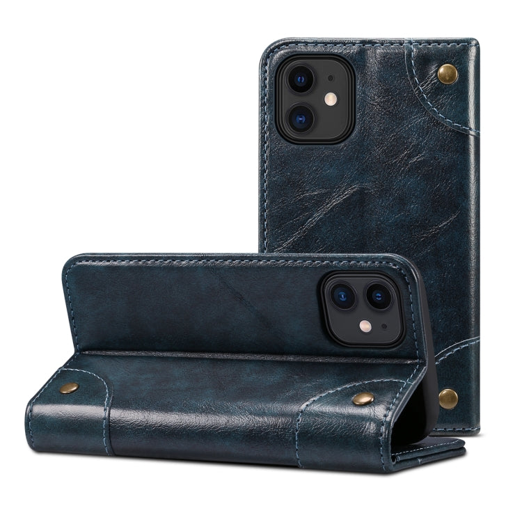 For iPhone 12 / 12 Pro Baroque Simple Horizontal Flip Leather Case with Holder & Card Slots & Wallet(Blue)