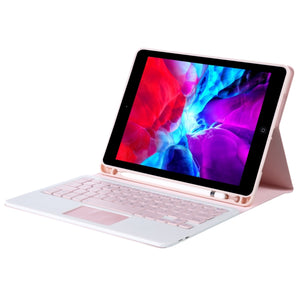 T098B-A Pressed Skin Texture TPU Detachable Candy Colors Bluetooth Keyboard Tablet Case for iPad Air 4 10.9 inch (2020), with Stand & Pen Slot & Touch(Pink)