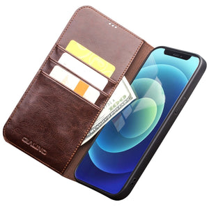 For iPhone 12 / 12 Pro QIALINO Horizontal Flip Leather Case with Holder & Card Slots & Wallet(Brown)