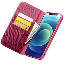 For iPhone 12 / 12 Pro QIALINO Crocodile Texture Horizontal Flip Leather Case with Card Slots & Wallet(Rose Red)