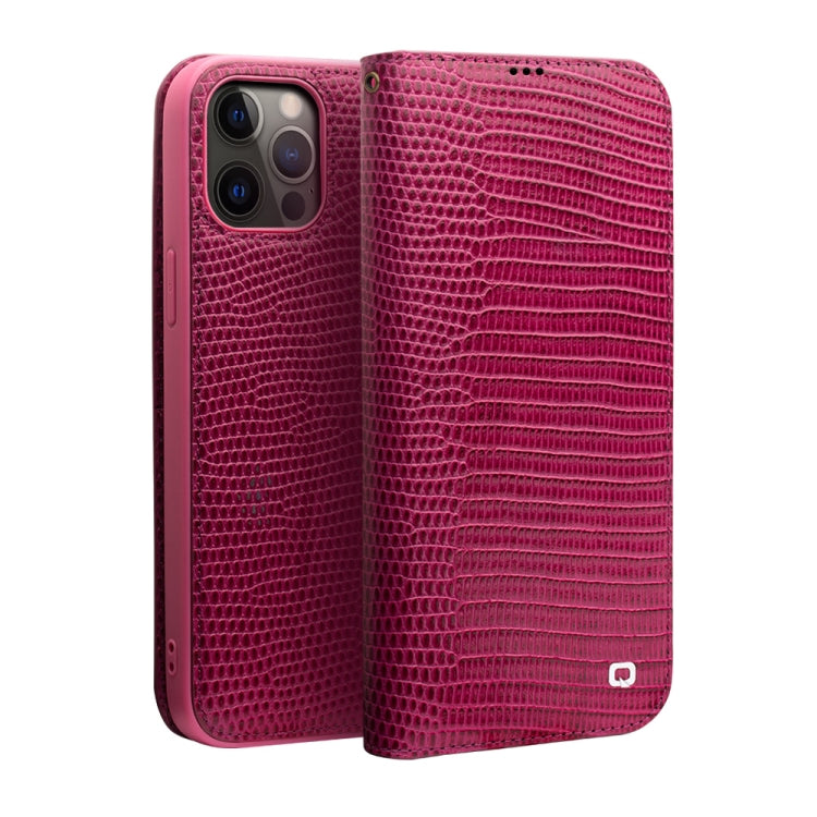 For iPhone 12 / 12 Pro QIALINO Crocodile Texture Horizontal Flip Leather Case with Card Slots & Wallet(Rose Red)