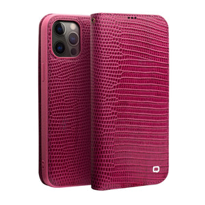 For iPhone 12 Pro Max QIALINO Crocodile Texture Horizontal Flip Leather Case with Card Slots & Wallet(Rose Red)