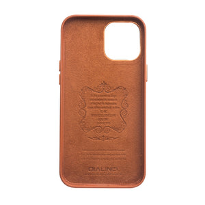 For iPhone 12 mini QIALINO Shockproof Cowhide Leather Protective Case (Brown)