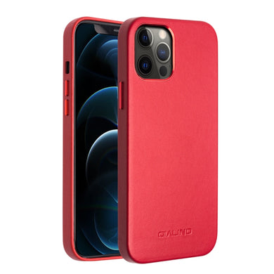 For iPhone 12 Pro Max QIALINO Shockproof Cowhide Leather Protective Case(Red)
