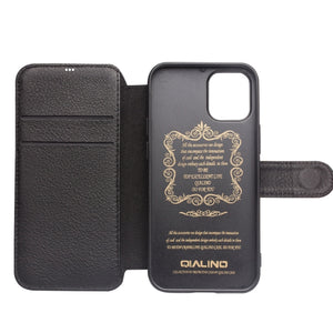 For iPhone 12 / 12 Pro QIALINO Business Magnetic Horizontal Flip Leather Case with Card Slots & Wallet(Black)