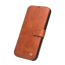 For iPhone 12 / 12 Pro QIALINO Business Magnetic Horizontal Flip Leather Case with Card Slots & Wallet(Light Brown)