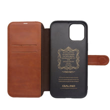 For iPhone 12 / 12 Pro QIALINO Business Magnetic Horizontal Flip Leather Case with Card Slots & Wallet(Light Brown)