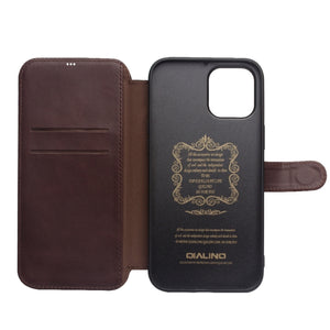 For iPhone 12 / 12 Pro QIALINO Business Magnetic Horizontal Flip Leather Case with Card Slots & Wallet(Dark Brown)