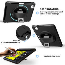 For iPad Air 2022 / 2020 10.9 360 Degree Rotation PC + TPU Protective Case with Holder & Hand-strap & Pen Slot(Black)